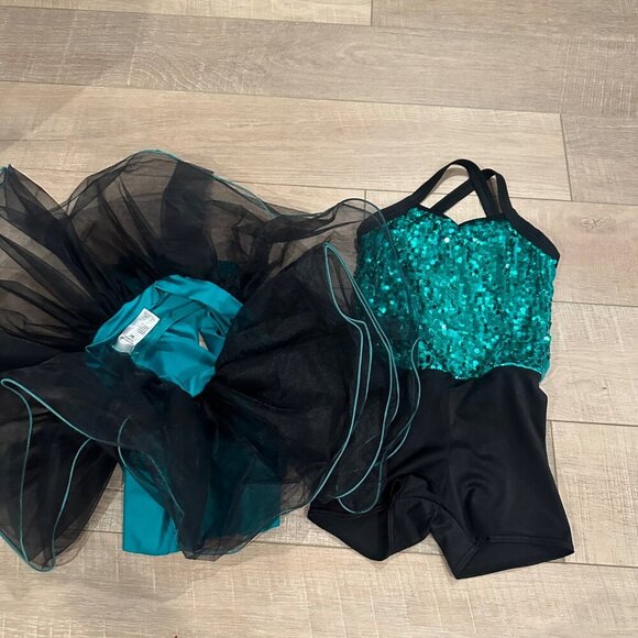 WEISSMAN MEDIUM CHILD 3 PIECE DANCE COSTUME GREEN BLACK - Picture 1 of 15